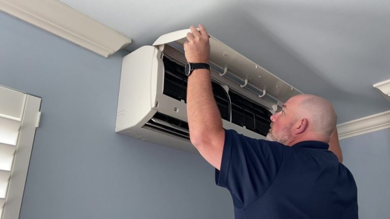 Mini split installation Bonney Lake, technician installing a new mini split